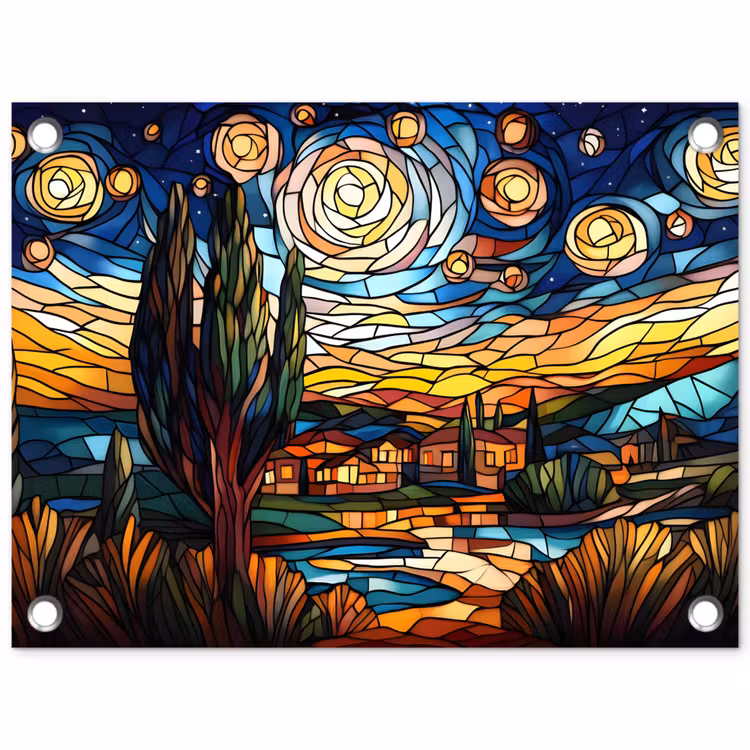 Hemel - Sterren - Mozaïek - Huizen tuinposter los doek klein -3d