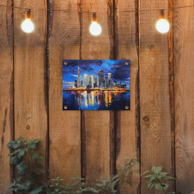 Skyline Toronto - Modern - Stadslicht - Blauw tuinposter los doek klein -sfeer1