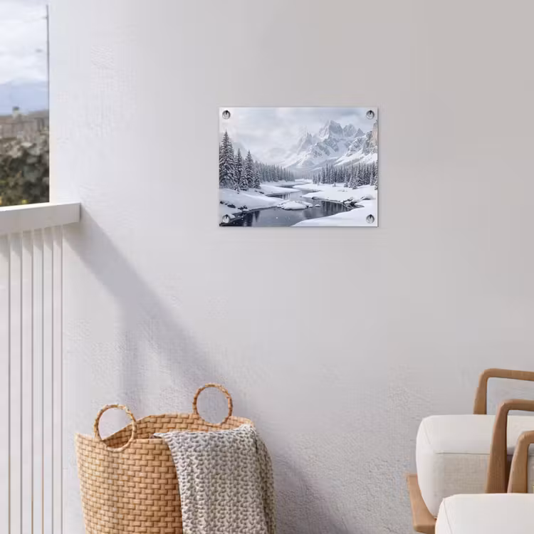 Sneeuwlandschap - Bergen - Rivier - Winter tuinposter los doek klein -sfeer8