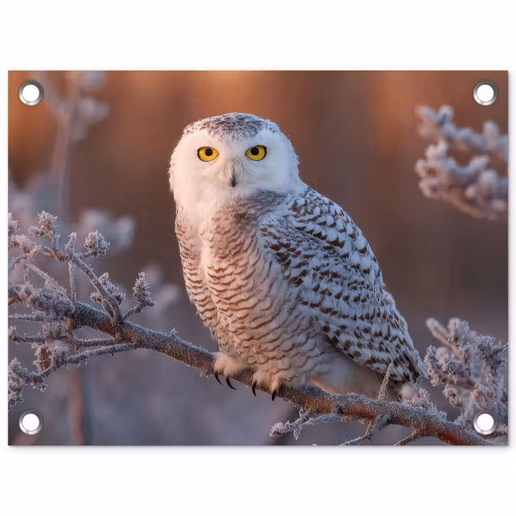 Sneeuwuil - Wit - Tak - Sneeuw tuinposter los doek klein -3d