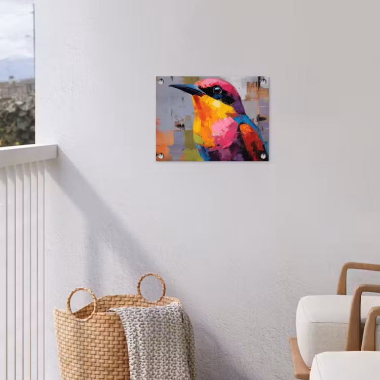 Zangvogel - Vlakken - Abstract - Kleurrijk tuinposter los doek klein -sfeer8