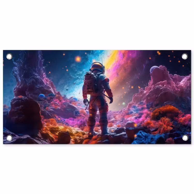 Ruimte - Astronaut - Neon - Sterren tuinposter los doek klein -3d