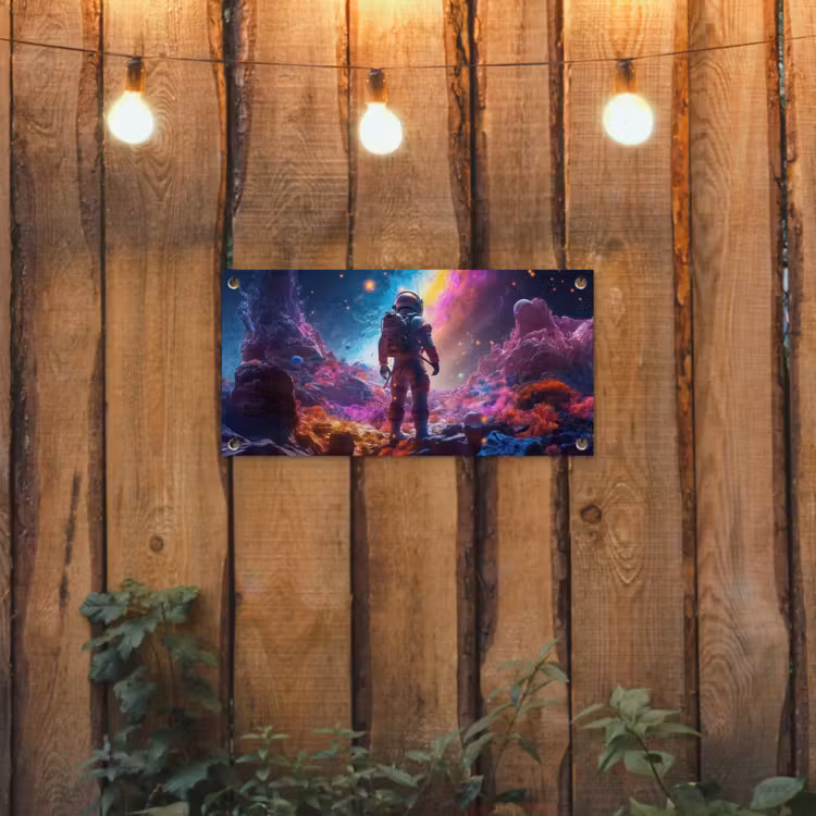 Ruimte - Astronaut - Neon - Sterren tuinposter los doek klein -sfeer1