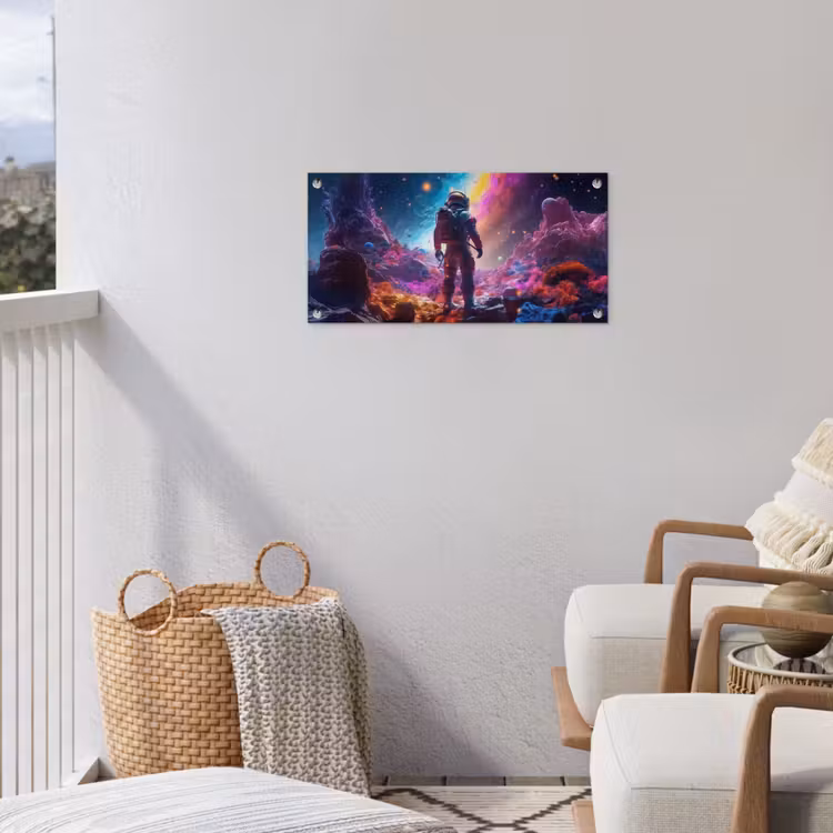 Ruimte - Astronaut - Neon - Sterren tuinposter los doek klein -sfeer8