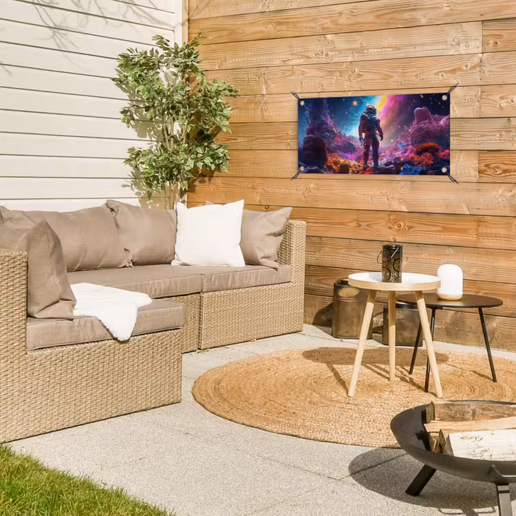 Ruimte - Astronaut - Neon - Sterren tuinposter los doek klein -sfeer4
