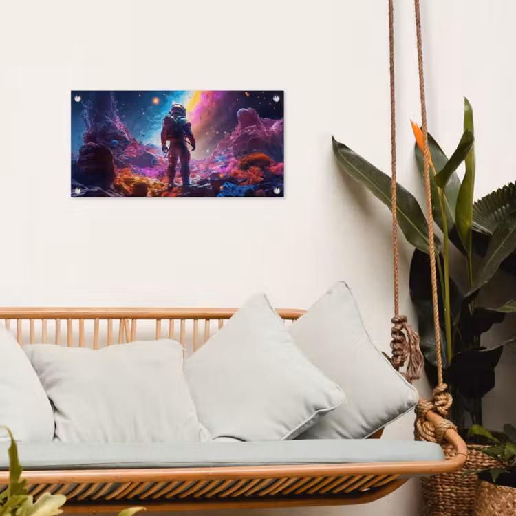 Ruimte - Astronaut - Neon - Sterren tuinposter los doek klein -sfeer7