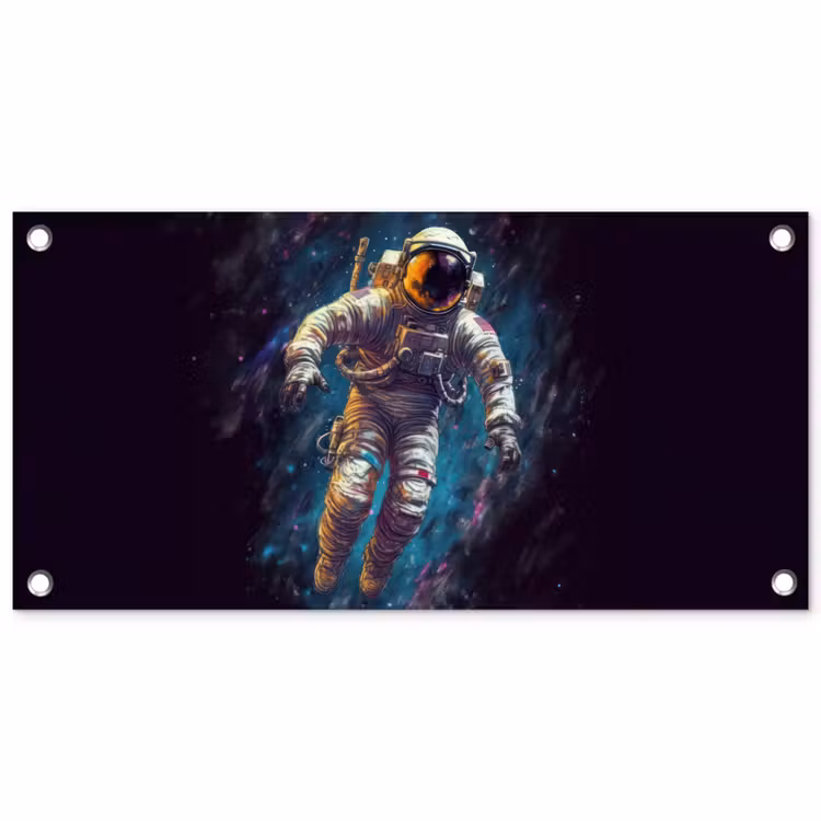 Ruimte - Neon - Astronaut - Sterren tuinposter los doek klein -3d