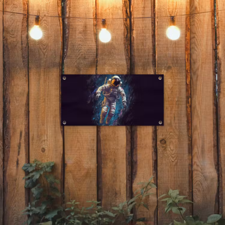 Ruimte - Neon - Astronaut - Sterren tuinposter los doek klein -sfeer1
