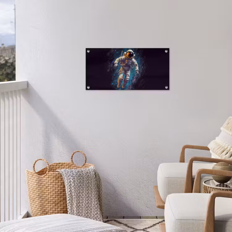 Ruimte - Neon - Astronaut - Sterren tuinposter los doek klein -sfeer8