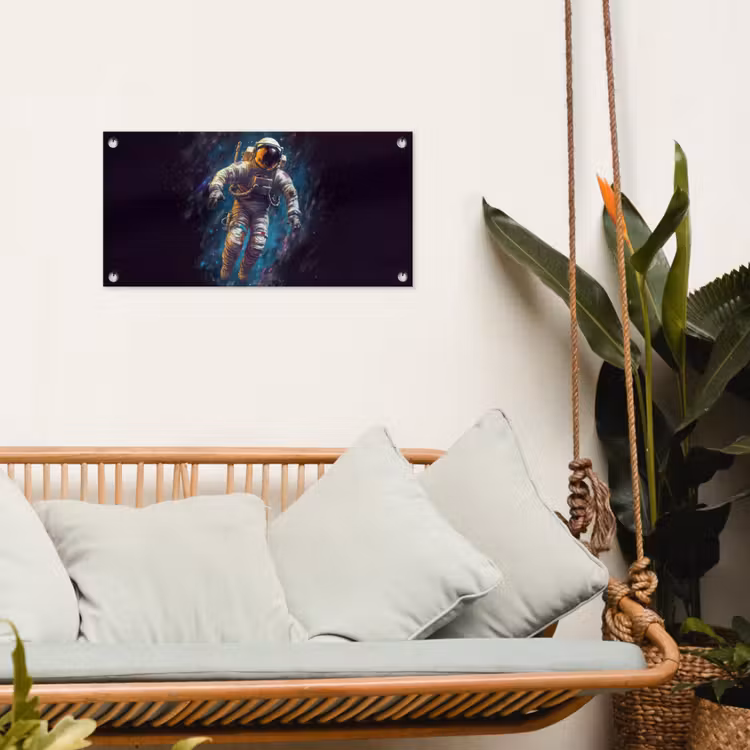 Ruimte - Neon - Astronaut - Sterren tuinposter los doek klein -sfeer7