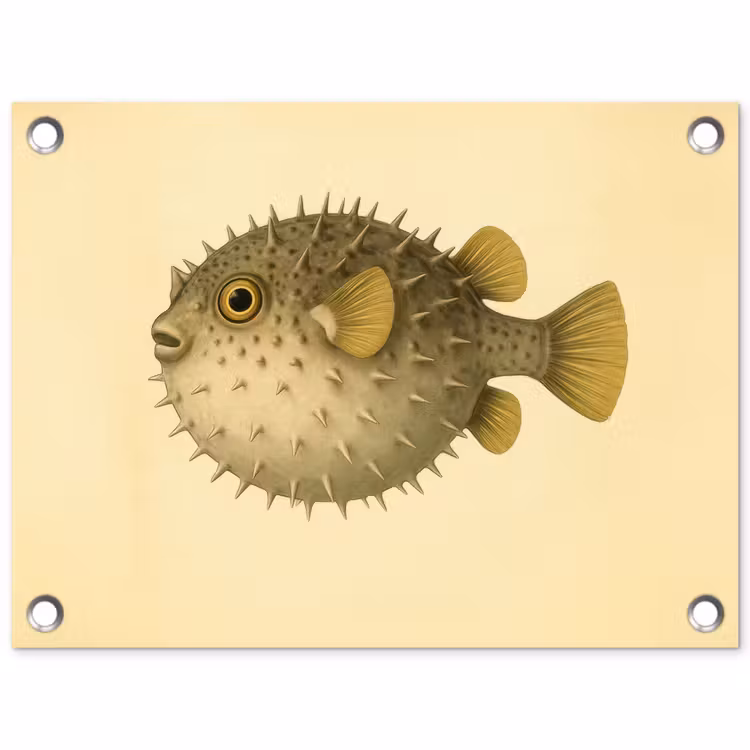Stekels - Vis - Opgeblazen - Bruin tuinposter los doek klein -3d