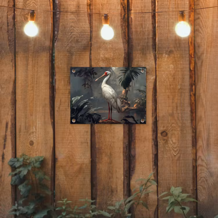 Lepelaar - Tropisch - Wit - Bladeren tuinposter los doek klein -sfeer1