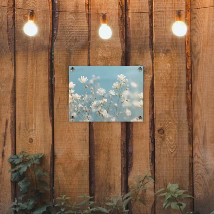 Stengels - Bloemen - Lucht - Wit tuinposter los doek klein -sfeer1