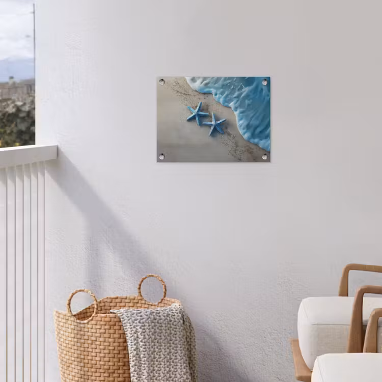 Zeesterren - Zand - Zee - Blauw tuinposter los doek klein -sfeer8