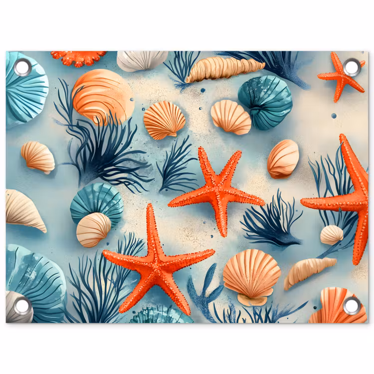 Zeesterren - Schelpen - Illustratie - Zand tuinposter los doek klein -3d