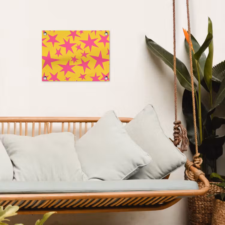 Sterren - Patroon - Roze - Geel tuinposter los doek klein 239 -sfeer7