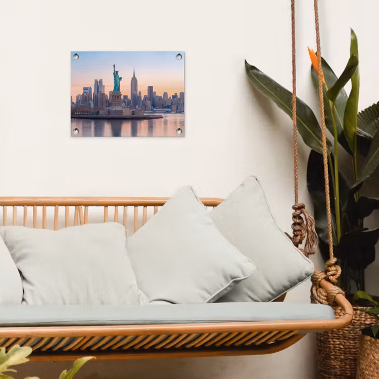 Vrijheidsbeeld - New York - Zonsopgang - Stad - Architectuur tuinposter los doek klein -sfeer7