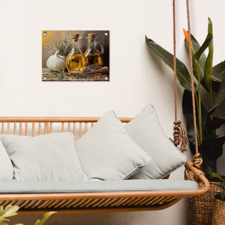 Stilleven - Olijfolie - Knoflook - Kruiden tuinposter los doek klein -sfeer7