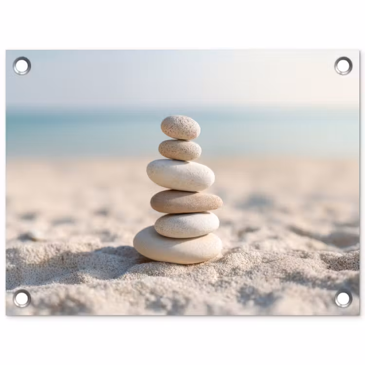 Stenen - Stapel - Zand - Zee tuinposter los doek klein -3d