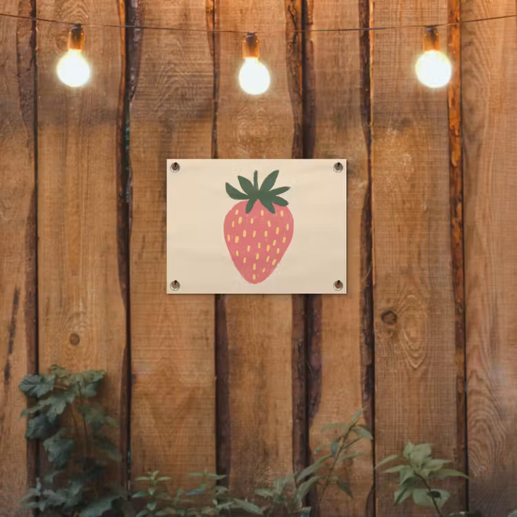 Aardbei - Minimalistisch - Rood - Fruit tuinposter los doek klein -sfeer1