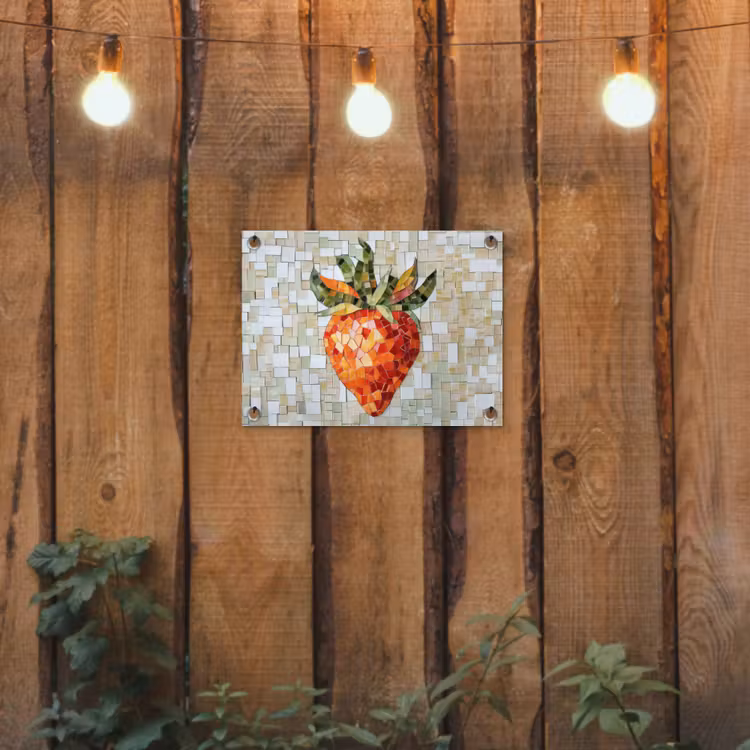 Aardbei - Rood - Mozaïek - Fruit tuinposter los doek klein -sfeer1