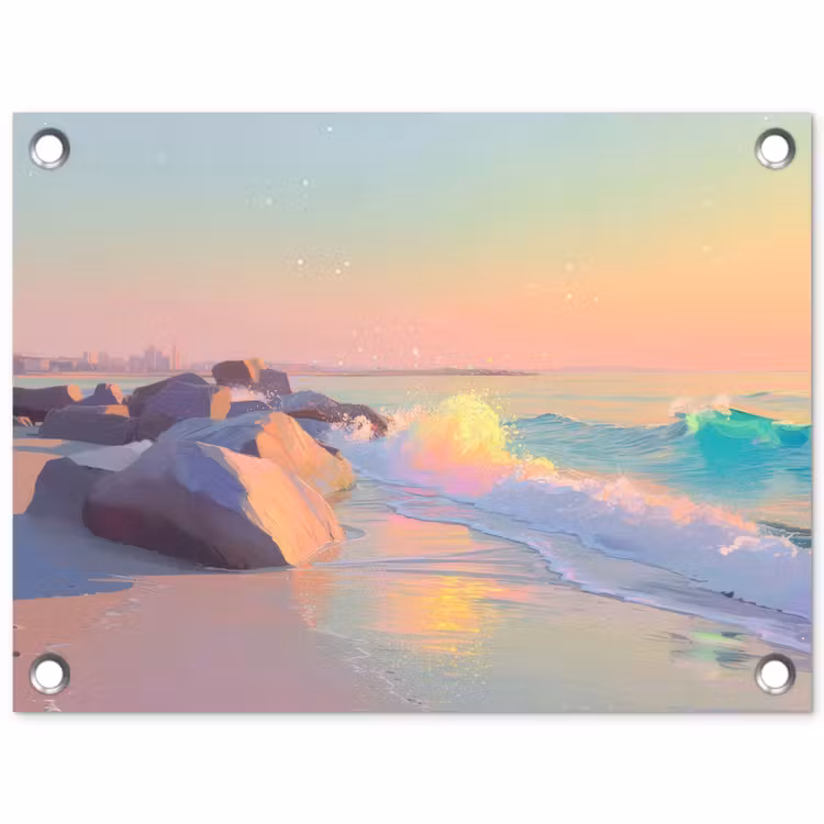 Zomerlicht - Strand - Fonkelende accenten tuinposter los doek klein -3d