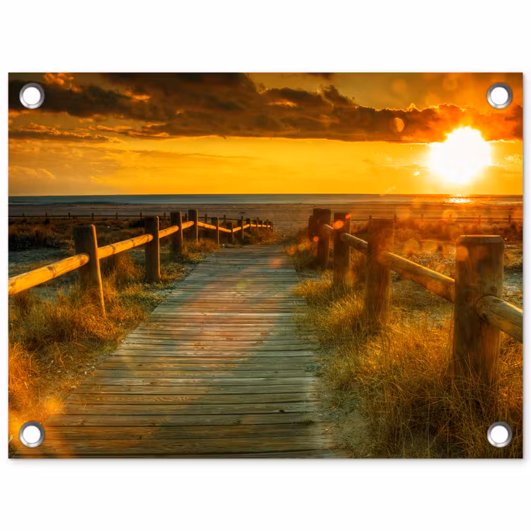 Zon - Strand - Duin - Horizon - Gras - Pad - Oranje tuinposter los doek klein -3d