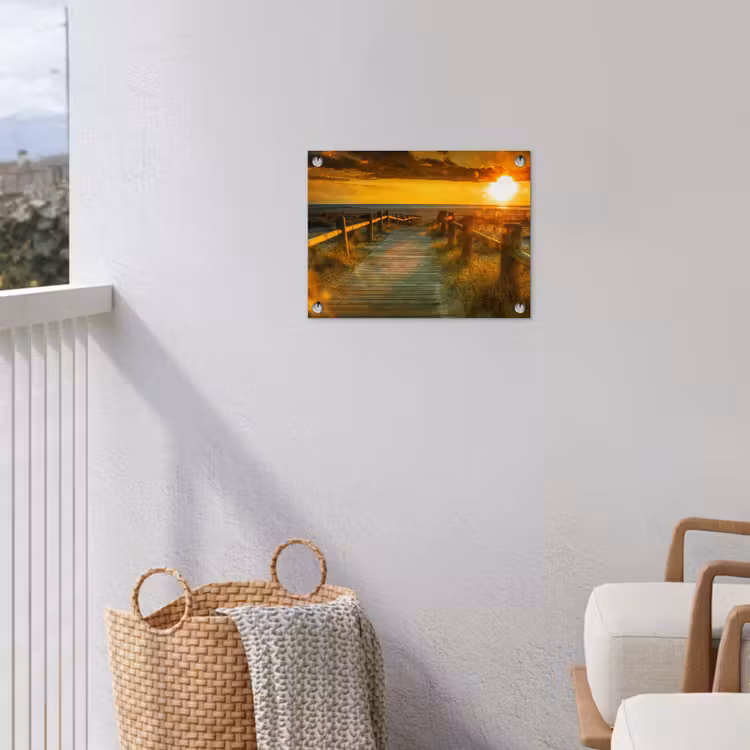 Zon - Strand - Duin - Horizon - Gras - Pad - Oranje tuinposter los doek klein -sfeer8