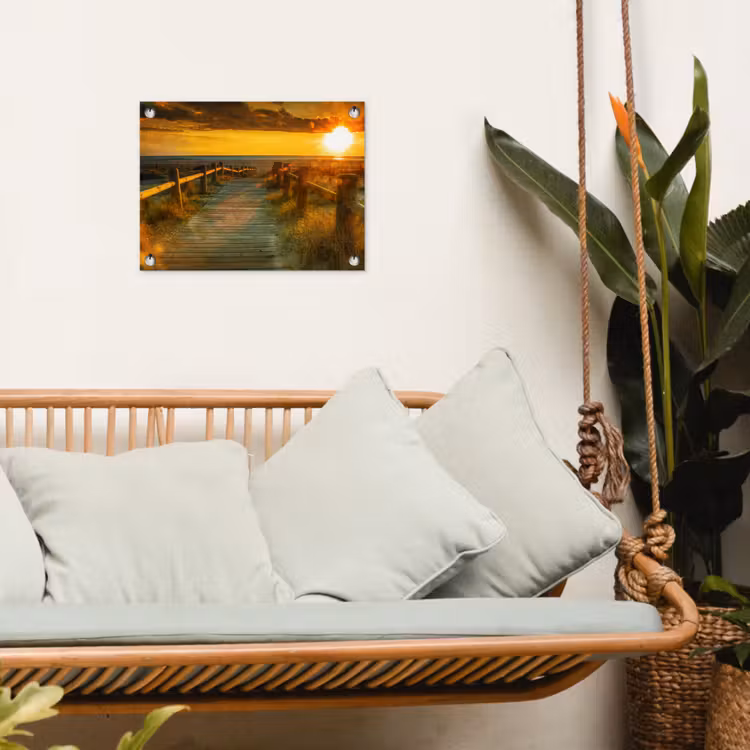 Zon - Strand - Duin - Horizon - Gras - Pad - Oranje tuinposter los doek klein -sfeer7