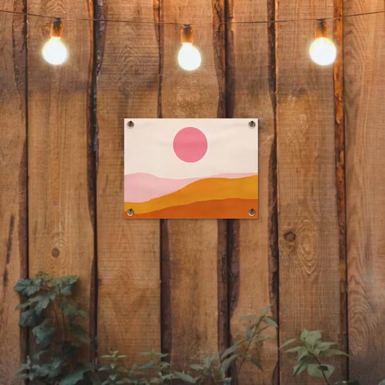 Zon - Heuvels - Abstract - Roze tuinposter los doek klein -sfeer1
