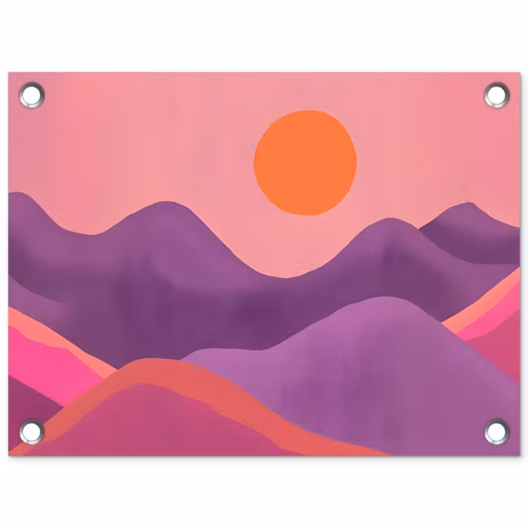 Zon - Heuvels - Paars - Abstract tuinposter los doek klein -3d