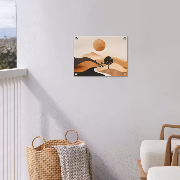 Zon - Heuvels - Boom - Abstract tuinposter los doek klein -sfeer8