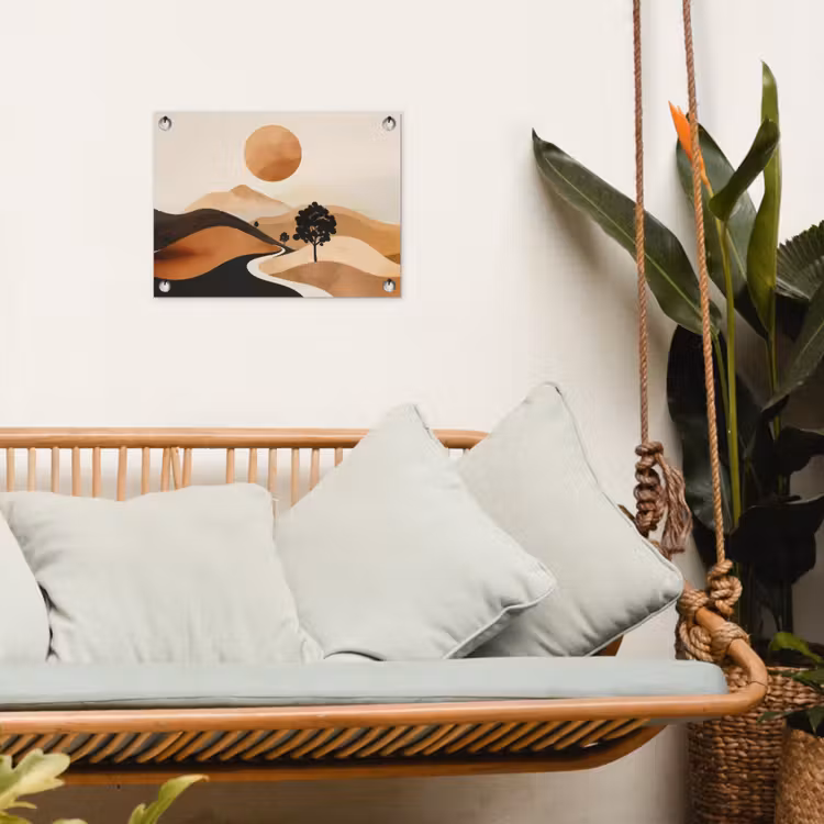 Zon - Heuvels - Boom - Abstract tuinposter los doek klein -sfeer7