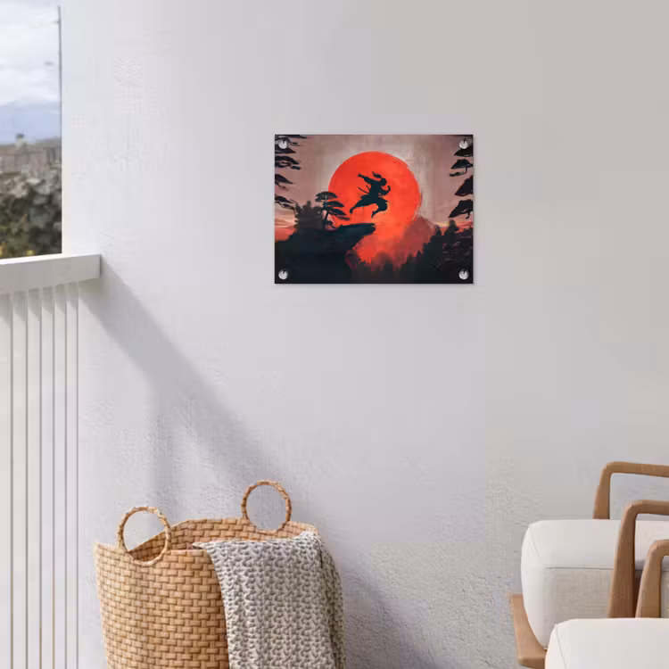 Zon - Krijger - Bomen - Bergen tuinposter los doek klein -sfeer8