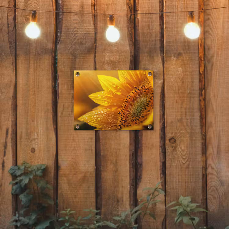 Zonnebloem - Dauwdruppels - Geel - Zonlicht tuinposter los doek klein -sfeer1