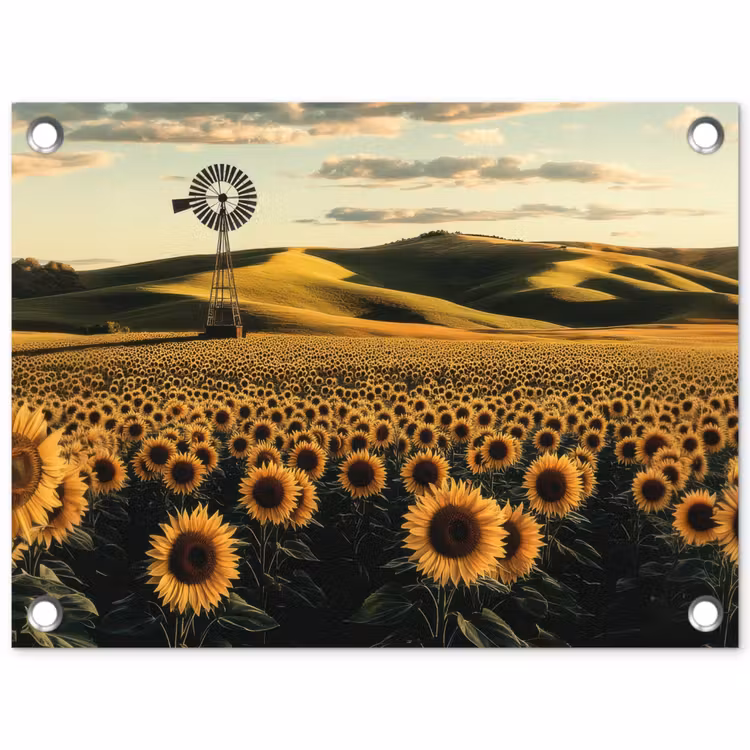 Zonnebloem - Veld - Windmolen tuinposter los doek klein -3d