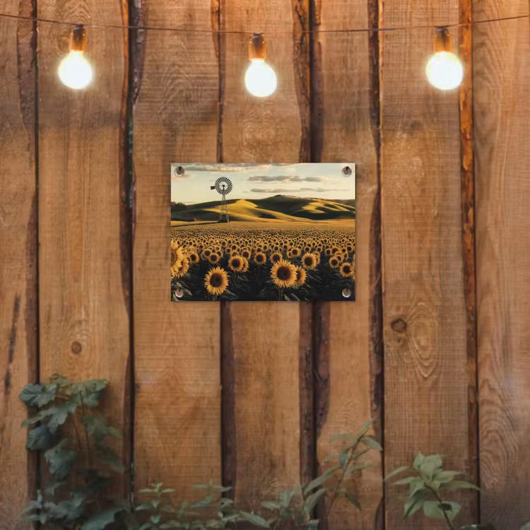 Zonnebloem - Veld - Windmolen tuinposter los doek klein -sfeer1