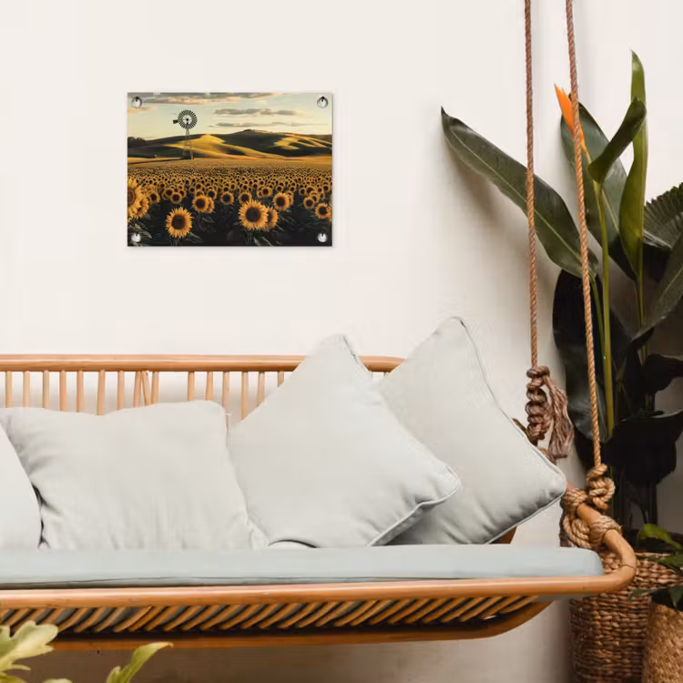 Zonnebloem - Veld - Windmolen tuinposter los doek klein -sfeer7