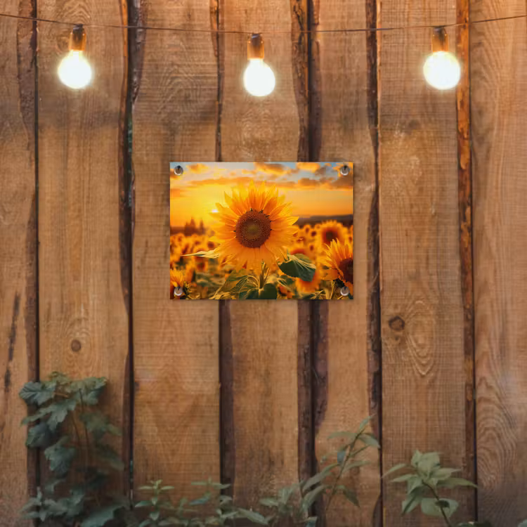 Zonnebloem in de avondzon tuinposter los doek klein -sfeer1
