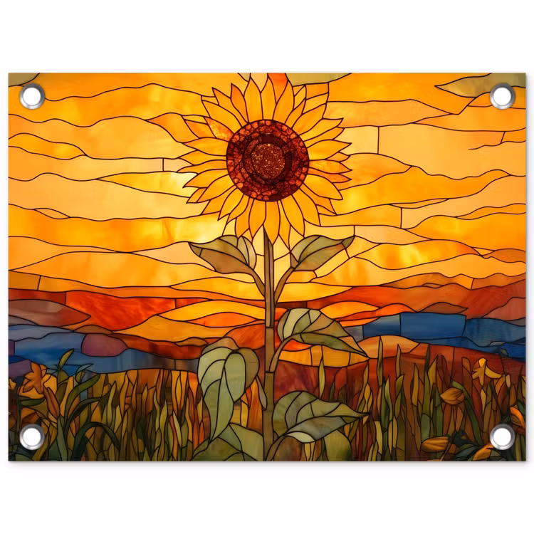 Zonnebloem - Mozaïek - Zonsondergang - Geel tuinposter los doek klein -3d
