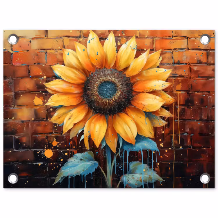 Zonnebloem op Bakstenen Muur tuinposter los doek klein -3d