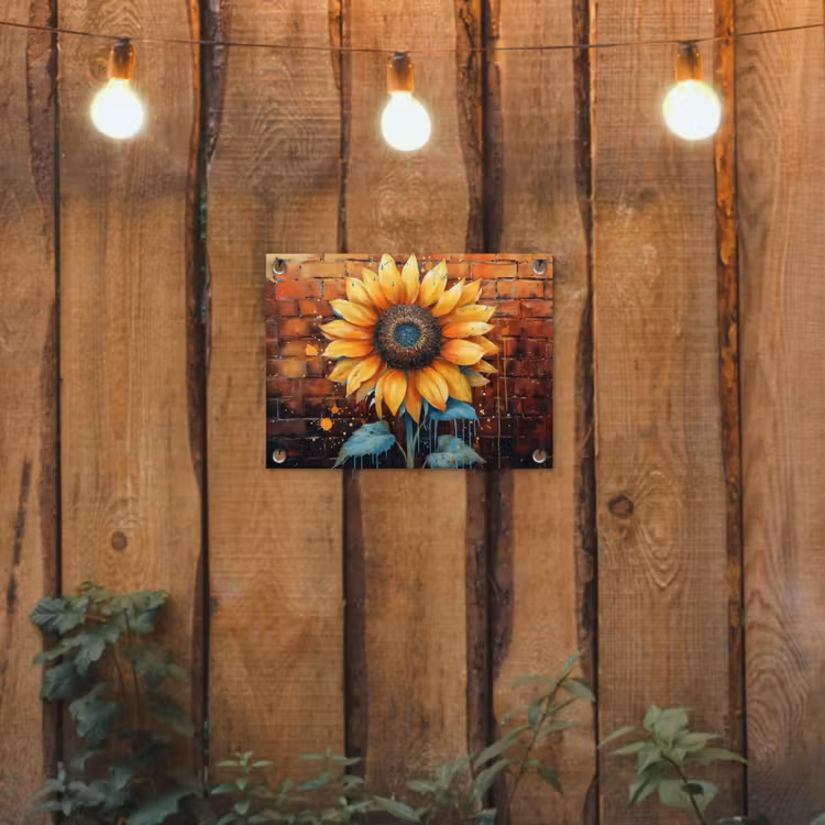 Zonnebloem op Bakstenen Muur tuinposter los doek klein -sfeer1
