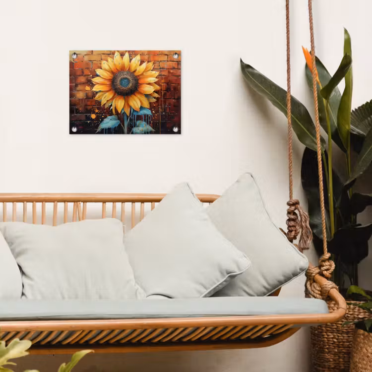 Zonnebloem op Bakstenen Muur tuinposter los doek klein -sfeer7