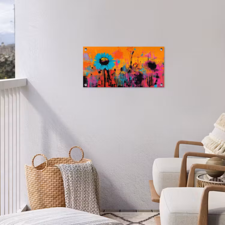 Zonnebloemen - Abstract - Oranje tuinposter los doek klein -sfeer8
