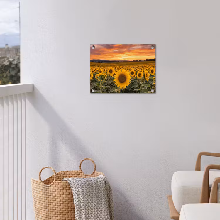 Zonnebloemen - Heuvellandschap - Geel tuinposter los doek klein -sfeer8