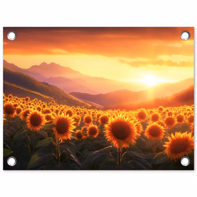 Zonnebloemen - Zonsondergang - Landschap tuinposter los doek klein -3d