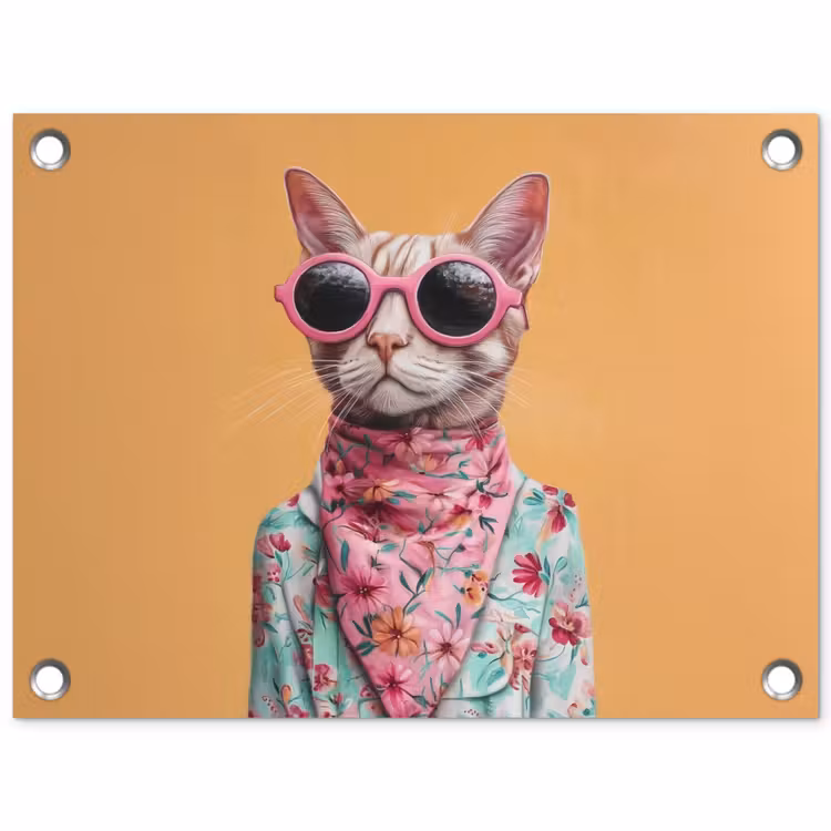 Zonnebril - Kat - Sjaal - Bloemen tuinposter los doek klein -3d