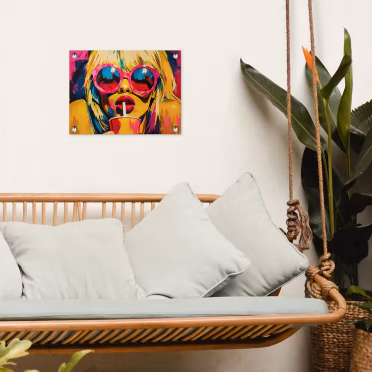 Zonnebril - Roze - Vrouw - Rietje tuinposter los doek klein -sfeer7