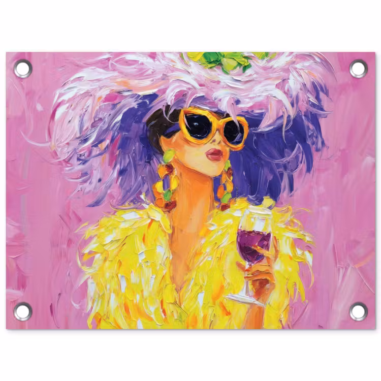 Zonnebril - Vrouw - Jas - Veren tuinposter los doek klein -3d