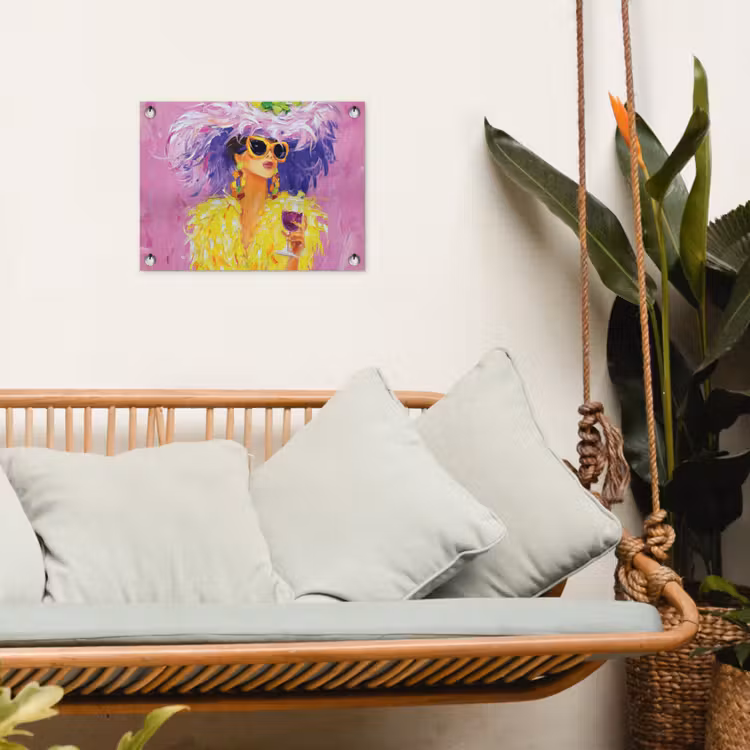Zonnebril - Vrouw - Jas - Veren tuinposter los doek klein -sfeer7